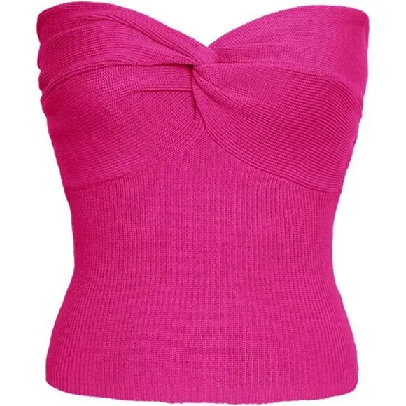 Women's Strapless Crop Top Ribbed Knit Sweetheart Neck Sleeveless Small - Picture 6 of 7